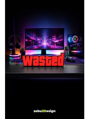 PremiumPort Kırmızı Wasted Yazı Figürü Masa Dekoru, 20 Cm, Gaming ve Oyuncu Odası Aksesuarı