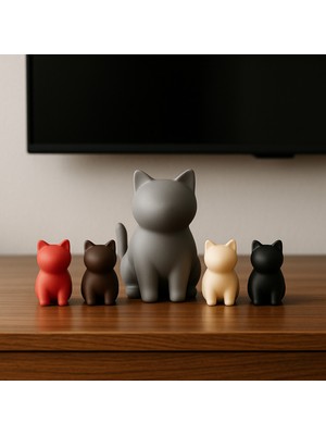 PremiumPort Minimalist 3D Kedi Biblo Seti – Anne ve Renkli Yavru Figür Dekorasyonu