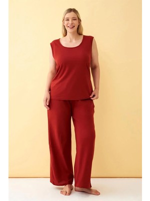 İlkyaz Fashion Kadın Kiremit Büyük Beden Penye Alt Üst Takım