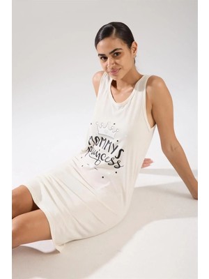 İlkyaz Fashion Kadın Kalın Askılı Penye Gecelik Ekru