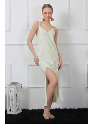İlkyaz Fashion Kadın Ip Askılı Uzun Gecelik Su Yeşili
