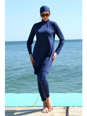 İlkyaz Fashion Uzun Kol Likralı Lacivert Tesettür Mayo