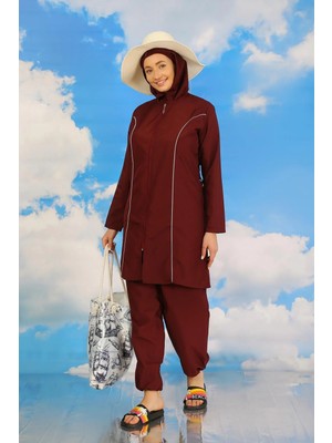 İlkyaz Fashion Kadın Tam Tesettür Bordo Mayo