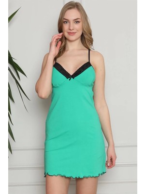 İlkyaz Fashion Pamuk Ip Askılı Penye Gecelik Yeşil