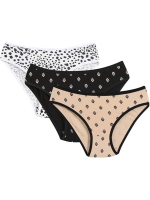 İlkyaz Fashion Kadın 3'lü Külot Siyah - Beyaz - Ten