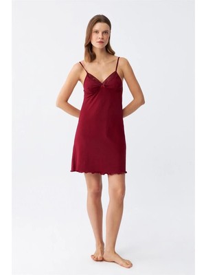 İlkyaz Fashion Ip Askılı Penye Gecelik Bordo