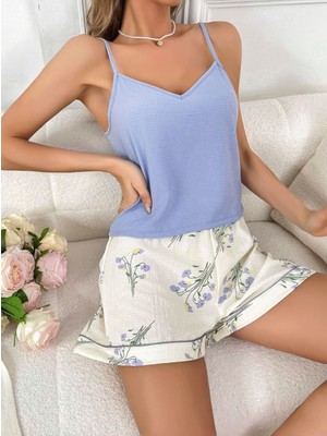 İlkyaz Fashion Kadın Çiçek Desenli Şortlu Gecelik Takım 5100 RS34LN-ILKYZFS