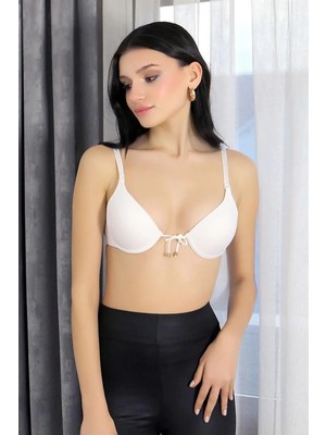 İlkyaz Fashion Kadın Destekli Balenli Önden Açılır Dekolteli Sütyen Beyaz
