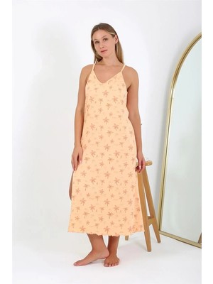 İlkyaz Fashion Kadın Büyük Beden Ip Askılı Uzun Gecelik