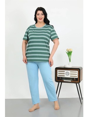 İlkyaz Fashion Kadın Büyük Beden Kısa Kol Penye Pijama Takımı Petrol