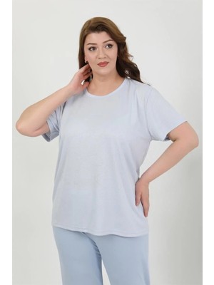 İlkyaz Fashion Kadın Büyük Beden Kısa Kol Penye Pijama Takımı Mavi