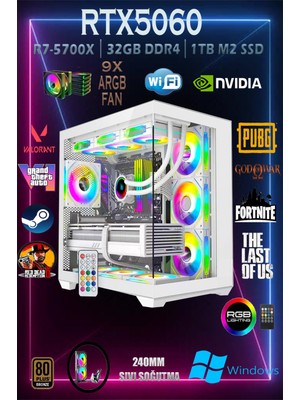 TCW10 Ryzen 7 5700X 32GB 1tb M.2 SSD RTX5060 8gb Sıvı Soğutmalı Beyaz Masaüstü Oyuncu Bilgisayarı