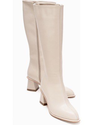 Luvi Paradis Bej Cilt Kadın Kalın Topuklu Çizme