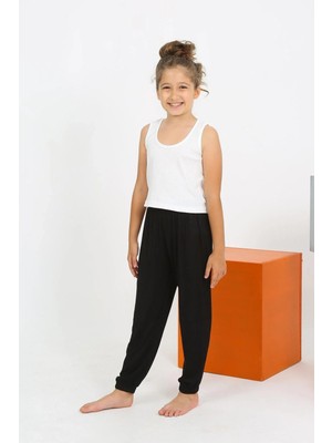 İlkyaz Fashion Kız Çocuk Sıfır Kol Beyaz Penye Pijama Takım