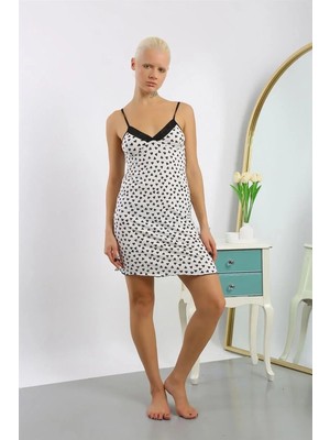 İlkyaz Fashion Kadın Penye Desenli Ip Askılı Gecelik