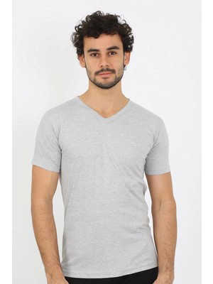 İlkyaz Fashion Erkek V Yaka Gri Penye Atlet