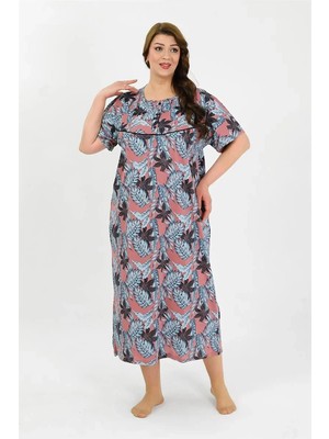 İlkyaz Fashion Kadın Büyük Beden Kısa Kol Somon Anne Gecelik