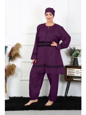 İlkyaz Fashion Büyük Beden Tesettür Mayo Mor