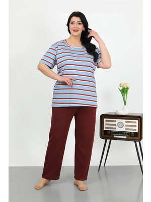 İlkyaz Fashion Kadın Büyük Beden Kısa Kol Penye Pijama Takımı Mavi