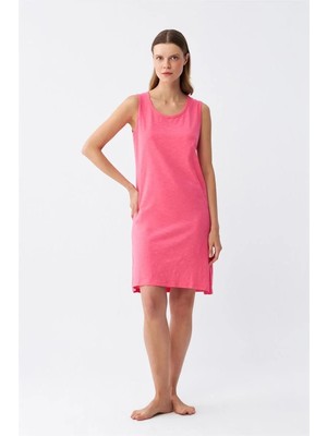 İlkyaz Fashion Kadın Kalın Askılı Penye Gecelik Fuşya