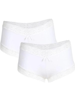 İlkyaz Fashion Kadın Pamuklu 2li Boxer Beyaz