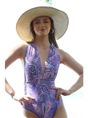 İlkyaz Fashion Kadın Sırt Dekolteli Desenli Mayo 34004