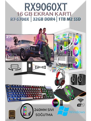 Apphirex TCW99 Ryzen 7 5700X 32GB 1tb M.2 SSD RX9060XT 16GB 27'' 300HZ Sıvı Soğutmalı Beyaz Masaüstü Oyuncu Bilgisayarı Hazır Sistem