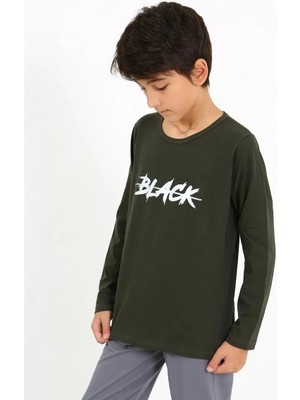 İlkyaz Fashion Erkek Çocuk Uzun Kol Penye Pijama Takım Haki