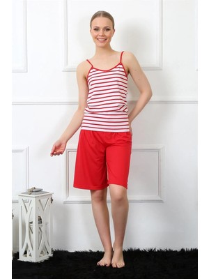 İlkyaz Fashion Kadın Ip Askılı Kapri Takım Kırmızı