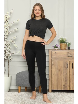 İlkyaz Fashion Mikro Jardonlu Kalın Siyah Tayt Siyah