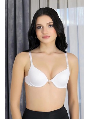 İlkyaz Fashion Kadın Balenli Desteksiz Ince Süngerli Sütyen Beyaz