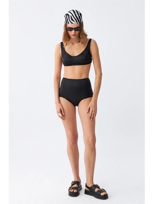 İlkyaz Fashion Kadın Basic Siyah Pedli Yüksek Bel Bikini Takımı