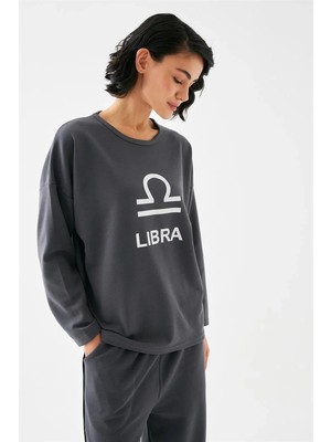 İlkyaz Fashion Kadın Füme Terazi Burcu Oversize 2 Iplik Eşofman Ev Giyim Takımı