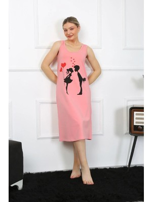 İlkyaz Fashion Kadın Kalın Askılı Penye Uzun Pembe Gecelik