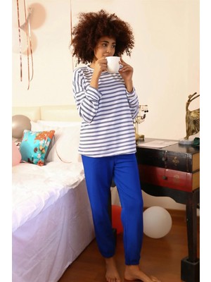 İlkyaz Fashion Kadın Uzun Kol 3 Iplik Penye Pijama Takım Beyaz