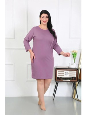 İlkyaz Fashion Kadın Büyük Beden Penye Gecelik Ev Elbisesi Mürdüm