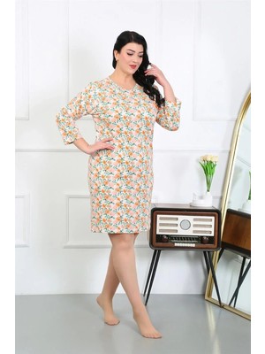 İlkyaz Fashion Kadın Büyük Beden Penye Gecelik Ev Elbisesi Krem