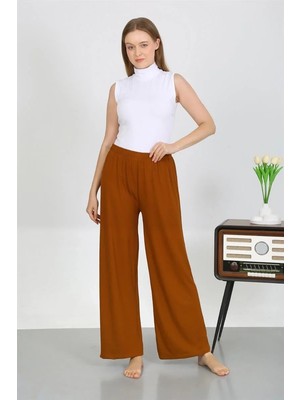 İlkyaz Fashion Kadın Bürümcük Kumaş Hafif-Esnek Pantolon 210074 Kahve