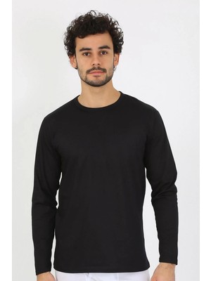 İlkyaz Fashion Erkek Sıfır Yaka Uzun Kol Siyah Fanila