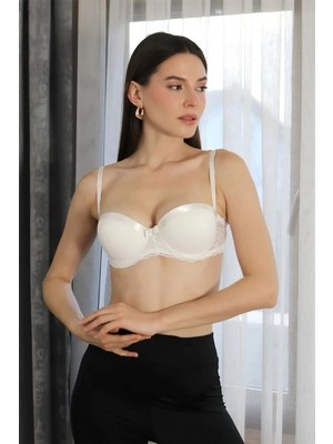 İlkyaz Fashion Kadın Destekli Balenli Straplez Sütyen Ekru