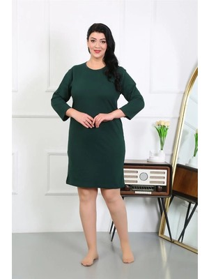İlkyaz Fashion Kadın Büyük Beden Penye Gecelik Ev Elbisesi Zümrüt Yeşili