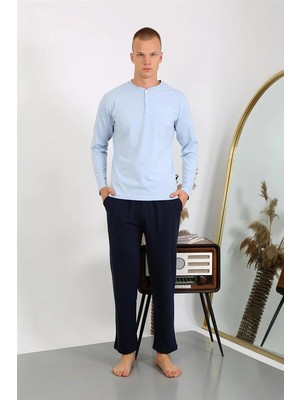 İlkyaz Fashion Erkek Penye Uzun Kol Pijama Takımı Buz Mavisi