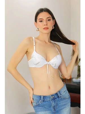 İlkyaz Fashion Kadın Destekli Balenli Desenli Sütyen Beyaz