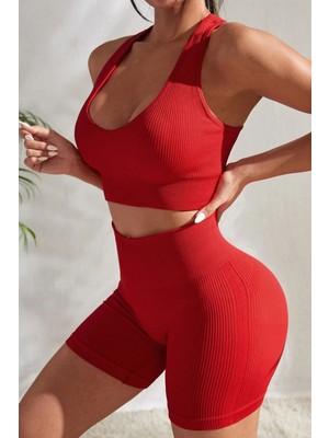 İlkyaz Fashion Kadın Kırmızı Yüksek Bel Çapraz Sırt Detaylı Şortlu Gecelik Takım RSIMD-ILKYZ34