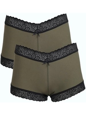 İlkyaz Fashion Kadın Pamuklu 2li Boxer Haki