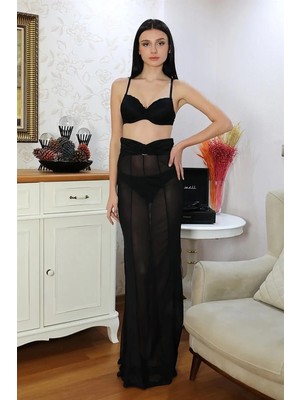 İlkyaz Fashion Kadın Destekli Dantel Detaylı Straplez Sütyen Takım Siyah