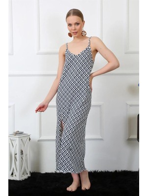 İlkyaz Fashion Kadın Ip Askılı Uzun Gecelik Lacivert