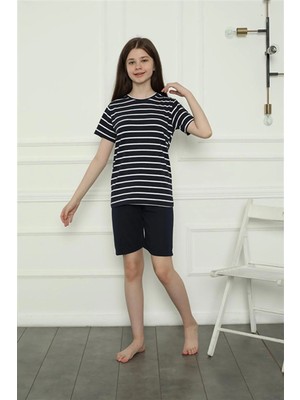 İlkyaz Fashion Kız Çocuk Penye Şortlu Pijama Takım Lacivert