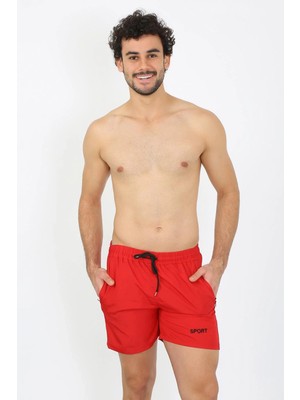İlkyaz Fashion Erkek Fermuar Cepli Deniz Şortu Kırmızı