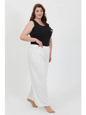 İlkyaz Fashion Kadın Büyük Beden Bürümcük Pantolon Beyaz